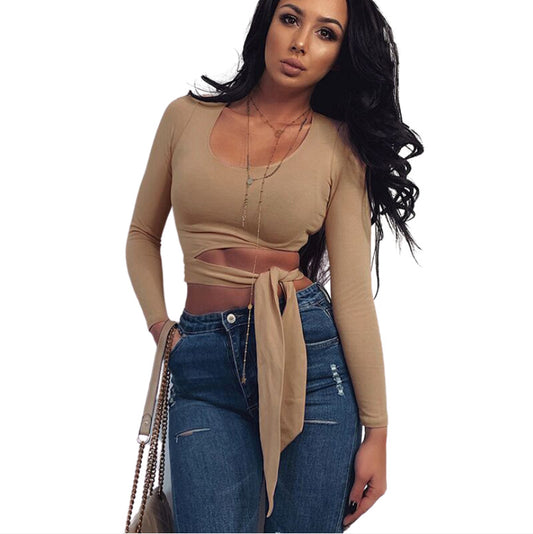 Navel Pure Color Round Neck Sexy Crop Top
