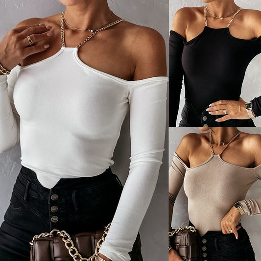 Kraag met lange mouwen strapless sexy effen kleur top dames