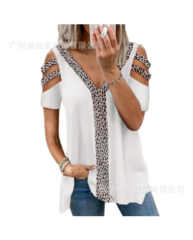 Sexy White Stitching Low-cut Strapless Short-sleeved T-shirt